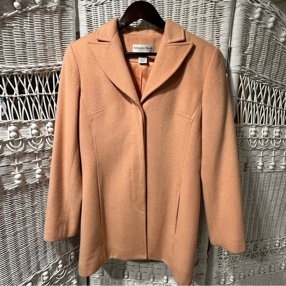KATHERINE KELLY Vtg Wool‎ Cashmere Blend Coat Womens Size 8 Buff Beige Peach - Picture 1 of 15
